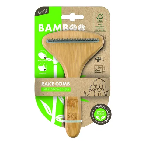 M-PETS Bamboo Rake Comb with Rotating Teeth - 31 teeth – image 1
