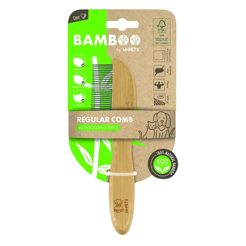 M-PETS Bamboo Regular Comb with Rotating Teeth - 31 teeth – image 1