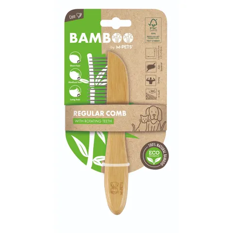 M-PETS Bamboo Regular Comb with Rotating Teeth - 16 teeth – image 1