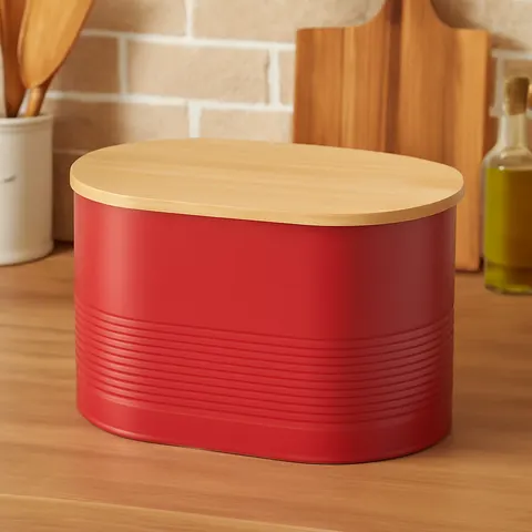Interiors by premier stylish design white bread bin, durable bread bin for dining table, natural bamboo lid bread container – image 2