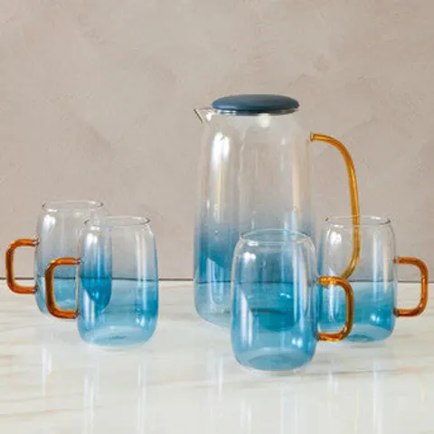 Glass Ombre Blue Pitcher and Cup Set | Noa – image 2