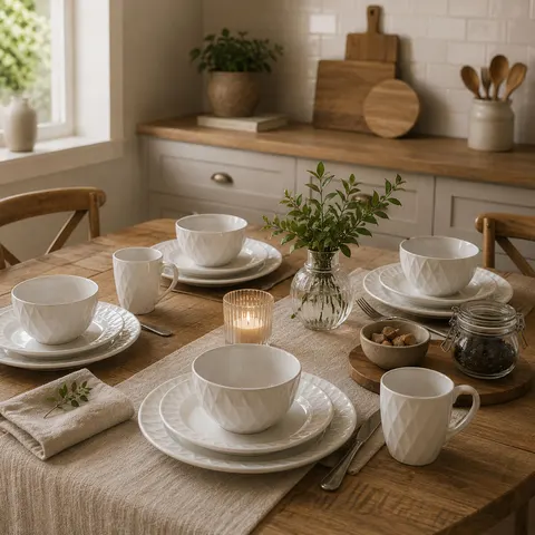 Avie 16 Piece White Embossed Dinner Set. – image 2
