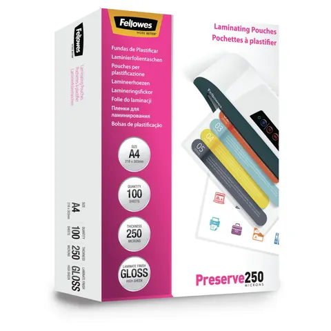 Fellowes A4 Glossy 250 Micron Laminating Pouch - 100 pack – image 2