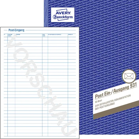 AVERY Zweckform Formularbuch , Posteingangs-/Ausgangsbuch, ,A4 – Bild 2