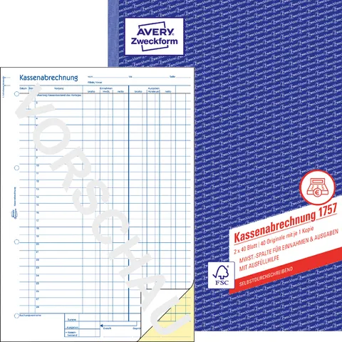 AVERY Zweckform Formularbuch , Kassenabrechnung, , SD, A4 – Bild 2