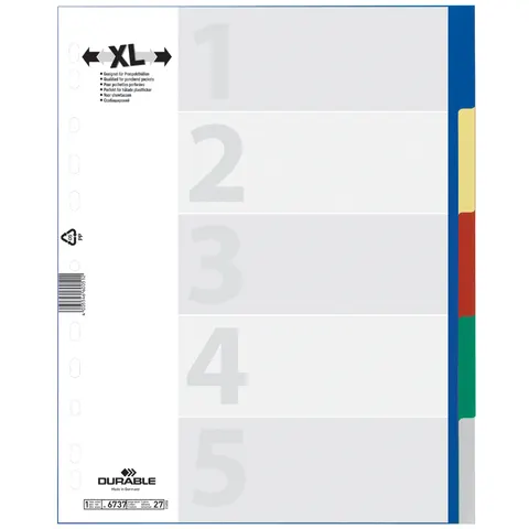 DURABLE Kunststoff-Register, A4, PP, 5-teilig, überbreit – Bild 2