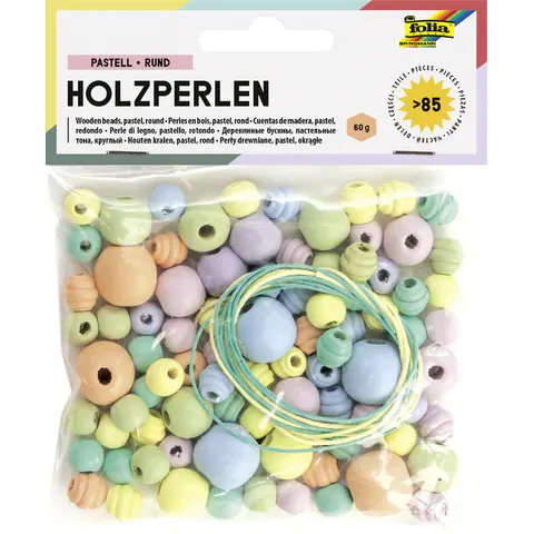 folia Perlen-Set aus Holz pastell – Bild 2