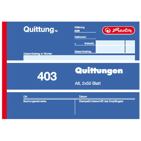 Herlitz Quittungsblock 2x40 Bl. A6 selbstdurchschreibend – Bild 2