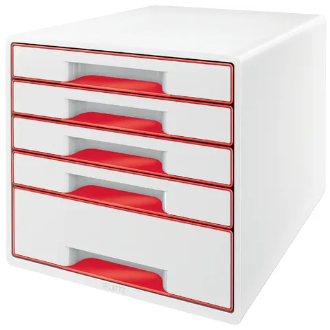 LEITZ Schubladenbox WOW CUBE, 5 Schübe, perlweiß/rot – Bild 2