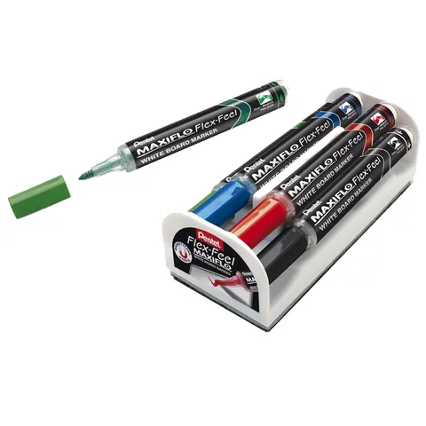 Pentel Whiteboardmarker Maxiflo Flex-Feel, 4er Set, Wischer – Bild 2