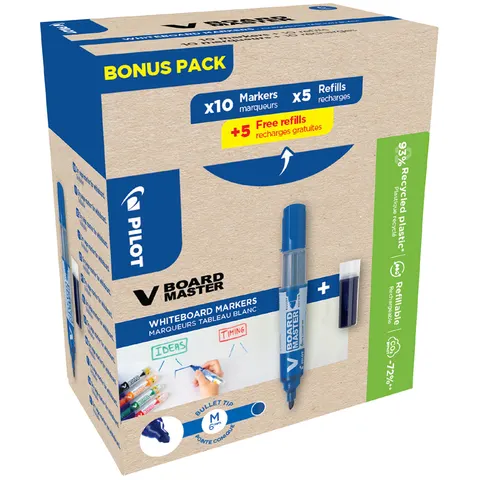 PILOT Whiteboard-Marker V BOARD MASTER, BONUS PACK, blau – Bild 2