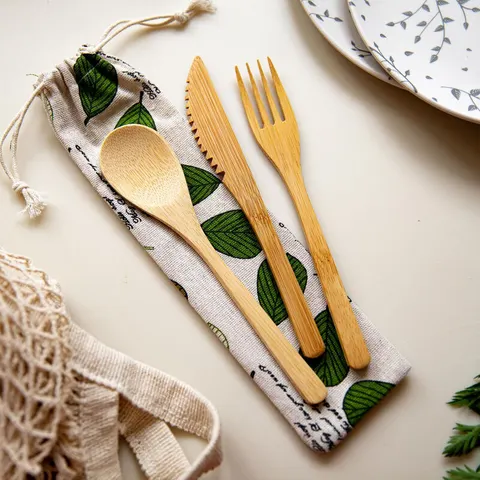 Natural Elements Reusable Cutleryy Set in Fabric Poach – image 2