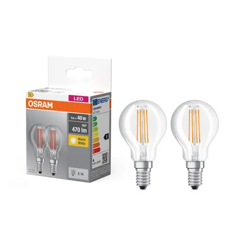 OSRAM LED Lampe BASE CLASSIC P 4W 827 Clear E14 2er-Pack – Bild 2