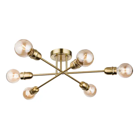 Trident 6 Light Multi Arm Semi Flush Light Brushed Brass, E27 – image 2