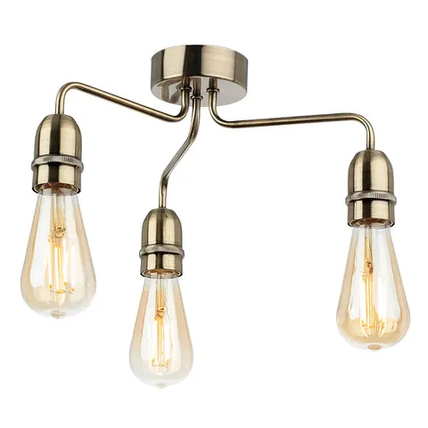 Firstlight Leon 3-Light Flush Ceiling Light Retro Style in Antique Brass – image 1