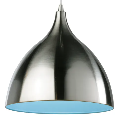 Caf 1 Light Dome Ceiling Pendant Brushed Steel, Blue Inside, E27 – image 1