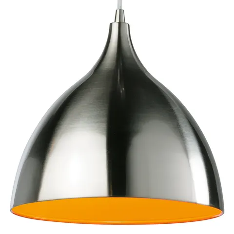 Caf 1 Light Dome Ceiling Pendant Brushed Steel, Orange Inside, E27 – image 2
