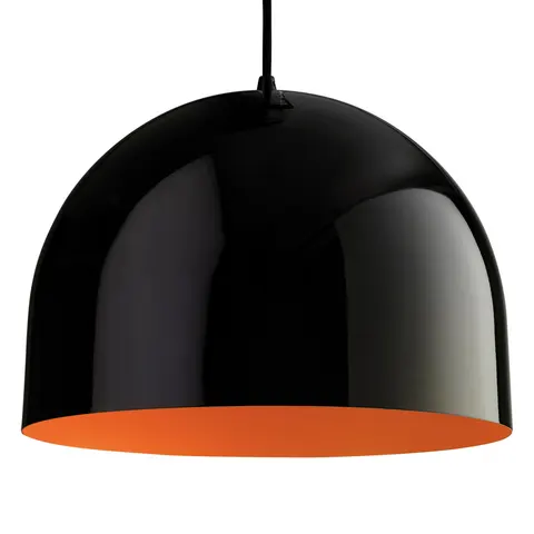 House 1 Light Dome Ceiling Pendant Black, Orange Inside, E27 – image 2