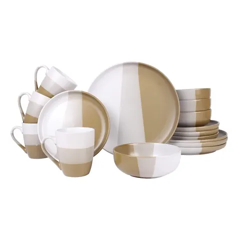 ROYALFORD 16 Piece Stoneware Dinnerware Set, Beige – image 2