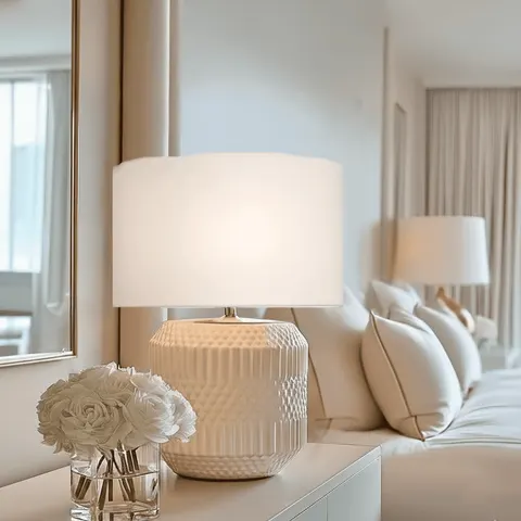 Pacific Meribel Ceramic Geo Textured Table Lamp - White – image 3