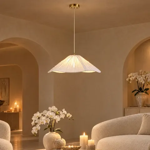 Jasmine Large Cream Fabric Wavy Edge Pendant Ceiling Light – image 2