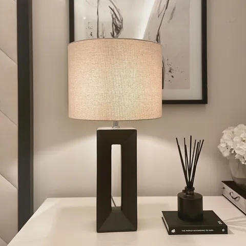 Pacific Block Ceramic Tall Table Lamp - Black & Cream – image 2