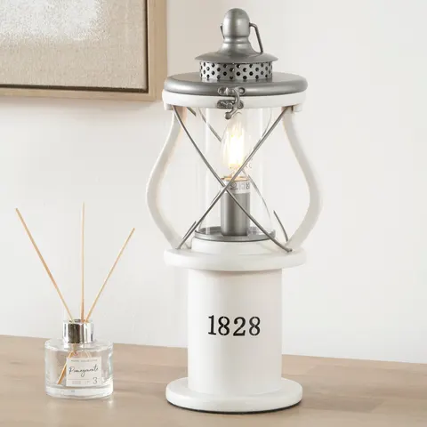 Retro White Washed Wooden Lantern Table Lamp – image 2