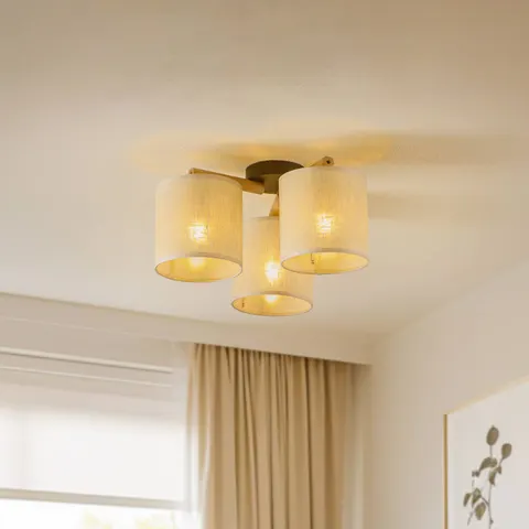 Deckenlampe Deva, Textil, dreiflammig Deva TK Lighting, dimmbar, Holz hell, für Wohn- / Esszimmer, Holz, Skandinavisch – beige, holz hell, schwarz – Bild 3