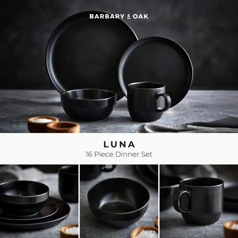 Barbary & Oak Luna 16 Piece Dinnerware Set Black – image 2