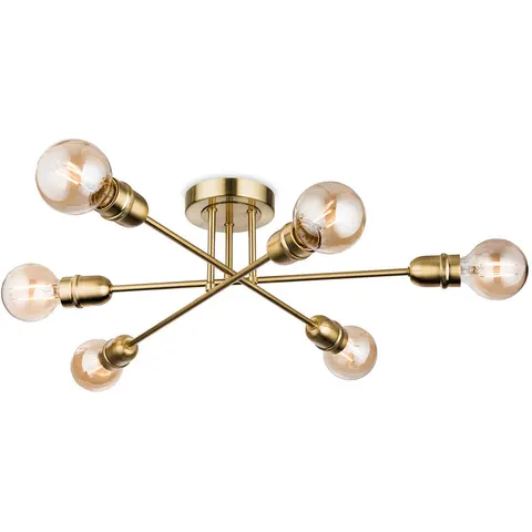 Trident 6 Light Multi Arm Semi Flush Light Brushed Brass, E27 – image 3