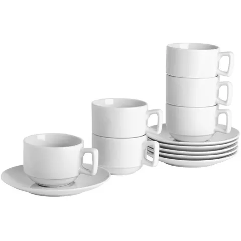 Argon Tableware 48 Piece Classic White Stacking Teacup & Saucer Set - 200ml – image 2