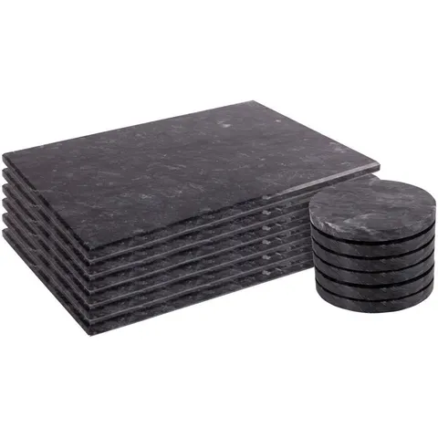 Argon Tableware 12pc Marble Placemats & Round Coasters Set - Black – image 2