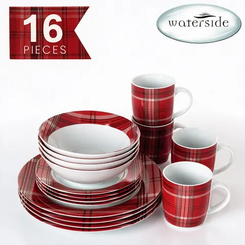 Waterside 16pc Burgundy Tartan Dinner Set – image 2