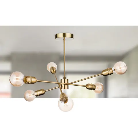 Firstlight Trident 6-Light Semi-Flush Ceiling Light Modern Style in Brushed Brass – image 2