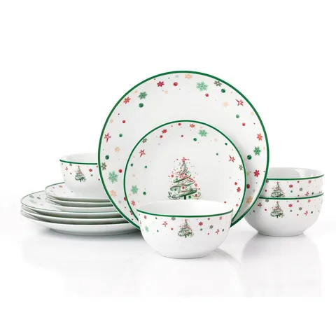 Waterside 12pc Xmas Tree Dinner Set Green;White 12 – image 2