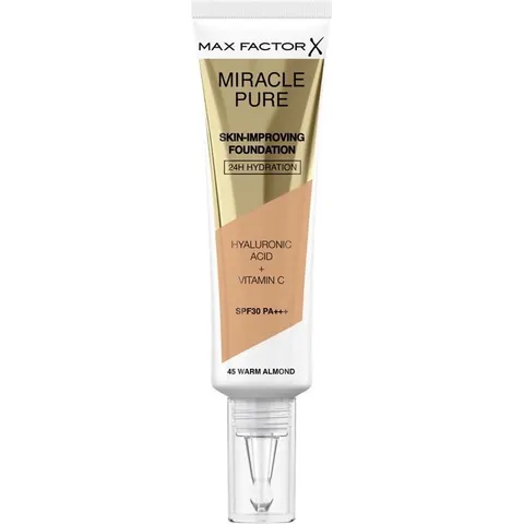 Max Factor Miracle Pure Skin Improving Foundation 45 Warm Almond – Medium – Bild 2