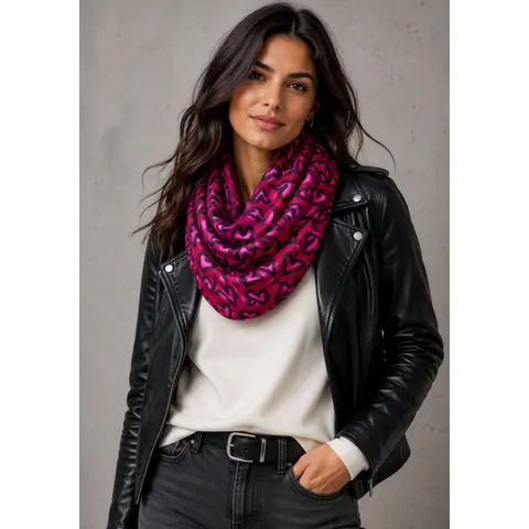 Loop LAURA SCOTT, Damen, beere, rosa, Web, Polyester, bedruckt, gemustert, Modetücher Loop, gemusterter Druck, leichtes, einlagiges Material, Webstruktur beere, – Bild 2
