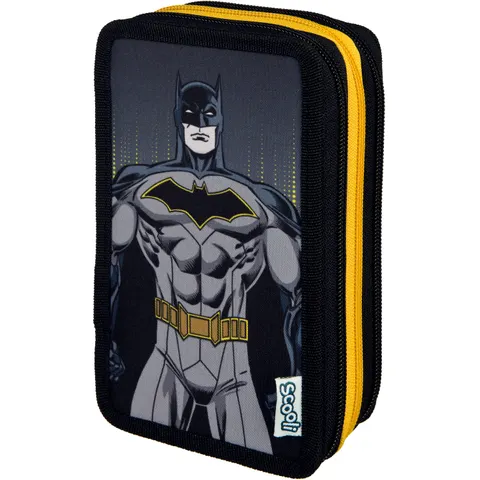 Federmäppchen SCOOLI "Tripledecker", Kinder, schwarz (batman), Polyester, Schreibgeräteetuis Federmäppchen batman Einheitsgrösse – Bild 2