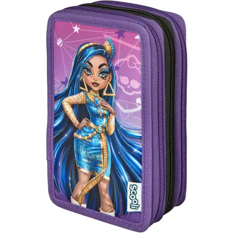 Federmäppchen SCOOLI "Tripledecker, Monster High", Kinder, lila (monster high), Polyester, Schreibgeräteetuis Federmäppchen, befüllt, inklusive Geodreieck monst – Bild 2