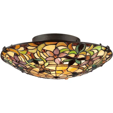 Kami 2 Light Tiffany Flush Mount Ceiling Light Vintage Bronze, E27 – image 2