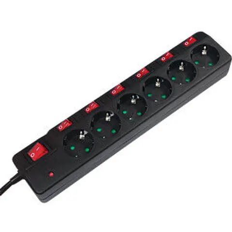 LOGILINK LPS233 - Socket strip, six sockets, 1.5 m, with switch, black – image 2