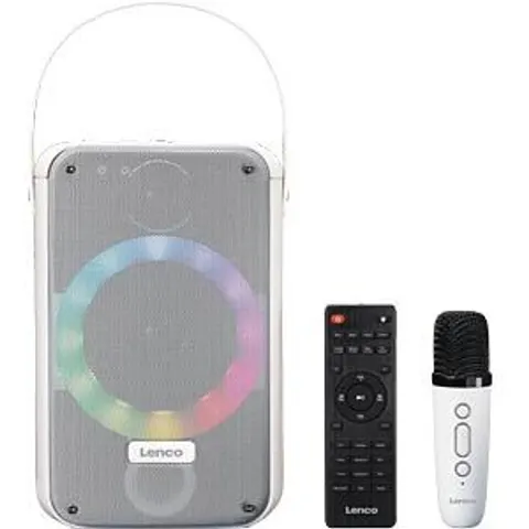 Lenco Karaoke Portable Speaker System with Bluetooth®, Rechargeable with Wireless Microphone | Disco LED Lighting | White – image 2