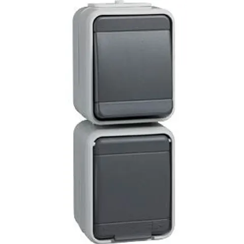 ELSO 448629 - Universal switch + socket, vertical, 10/16A, IP44, AquaTop, grey – image 2