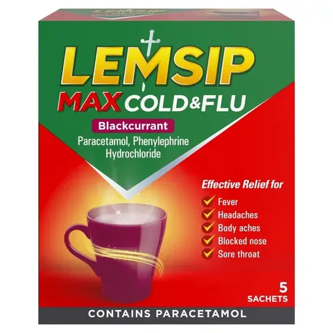Lemsip Max Cold & Flu Blackcurrant – 10 Sachets – image 2