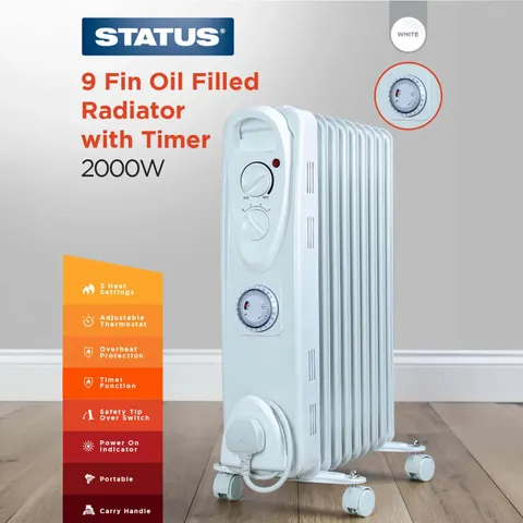 Status 2000W 9 Fin Oil Filled Radiator with Timer White – image 3