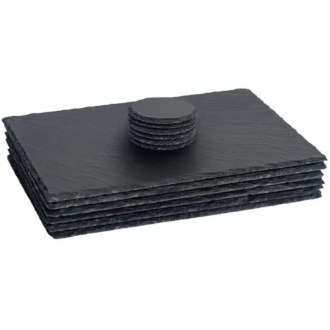 Argon Tableware 12pc Rectangular Slate Placemats & Coasters Set - Black Natural Stone Dinnerware Plate Placemats Drink Mats Grey One Size 12 – image 2
