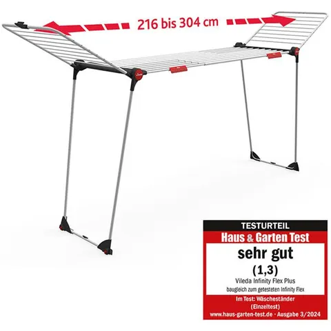 Wäscheständer VILEDA "Vileda INFINITY Flex", grau (weiß, vileda infinity flex), B:304cm H:124cm T:57cm, Stahl, Wäscheständer, Wäscheständer, Ausziehbar auf 304  – Bild 2