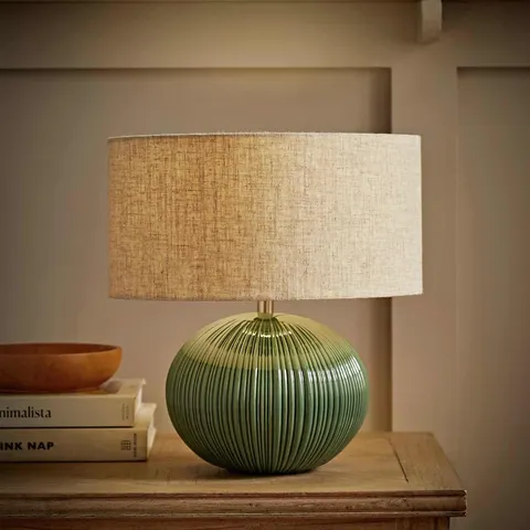Rebecca Ribbed Ceramic Table Lamp – Linen – image 2