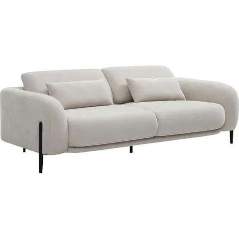 vente-unique.com Canapé fixe polyester 3 places beige 210x100x102cm – image 2