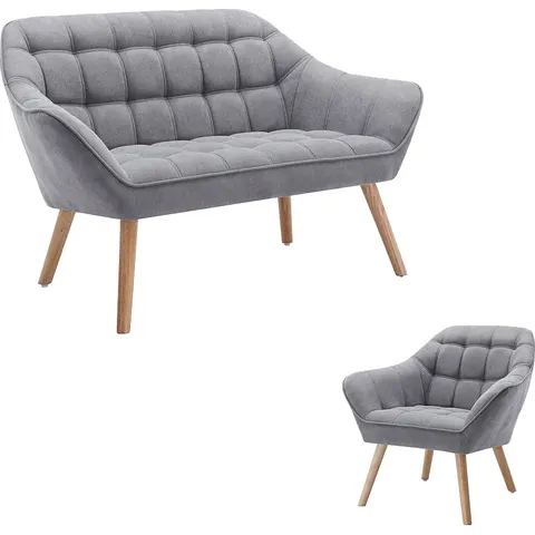 vente-unique.com Ensemble canapé fauteuil polyester gris 127x77x73cm – image 2